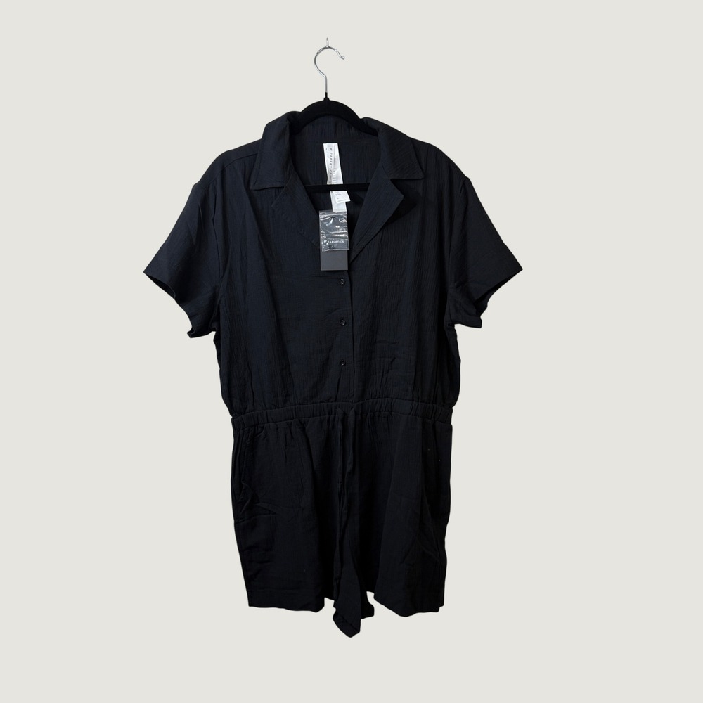 Fabletics Black 100% Cotton Button Front Romper Women's L Utility Minimalist NWT